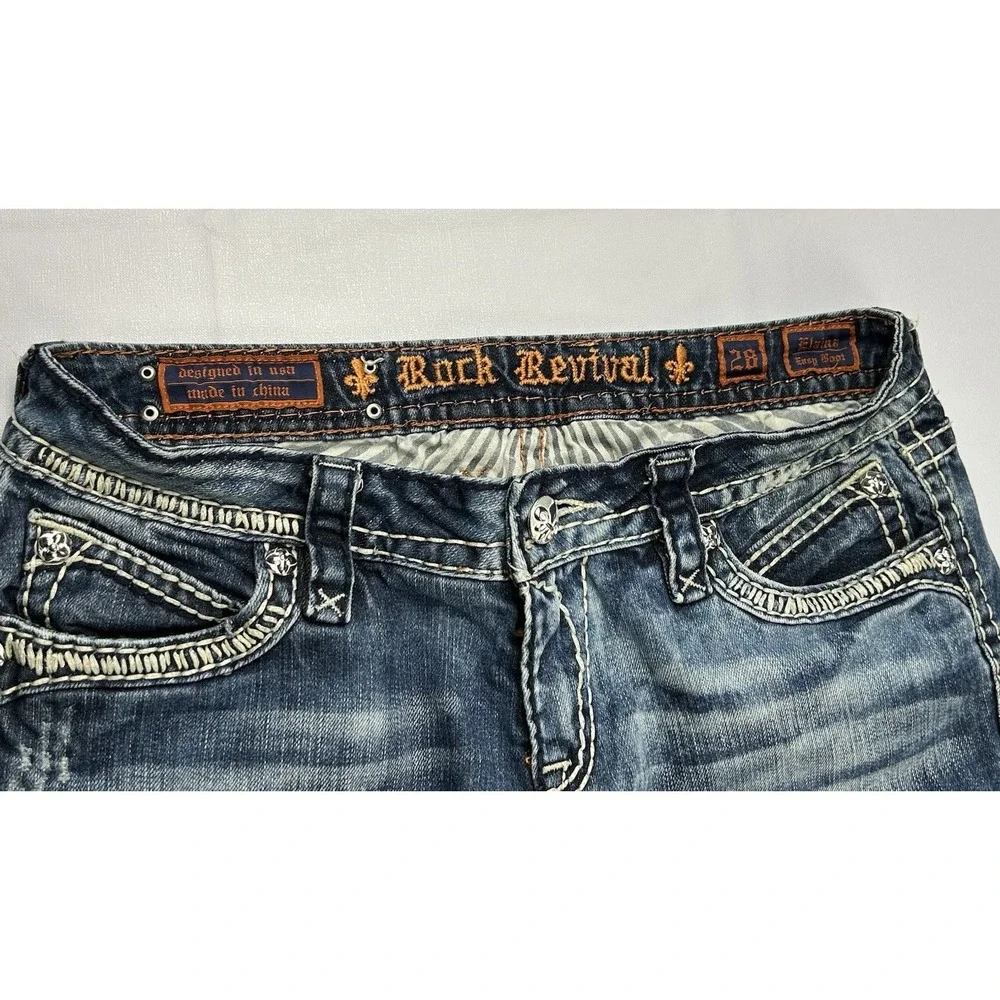 Rock Revival Elaina Bootcut‎ Jeans Size 28 Y2K Distressed Thick Stitch Flap
